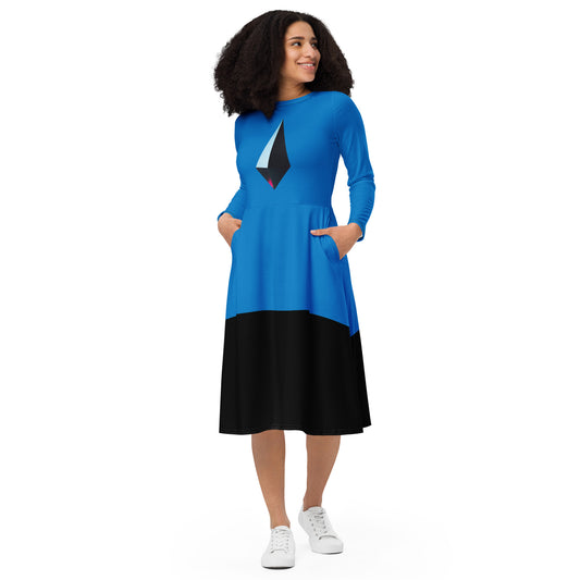 Vestido midi con manga larga