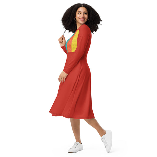 Vestido midi con manga larga