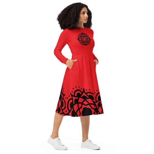 Vestido midi con manga larga