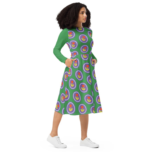 Vestido midi con manga larga natura