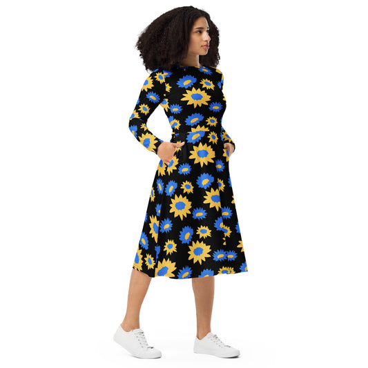 Vestido midi con manga larga